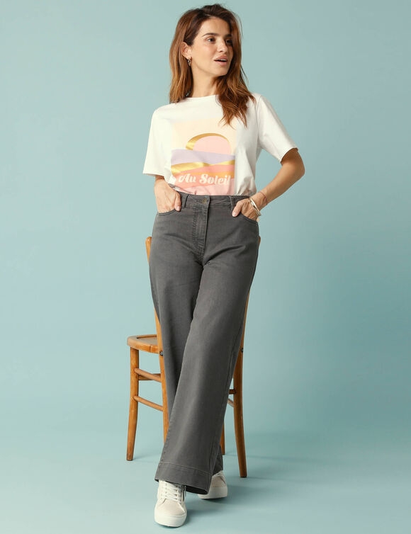 Jean taille haute Spécial Petites entrej. 65 cm, coupe large 7/8ème (gris)