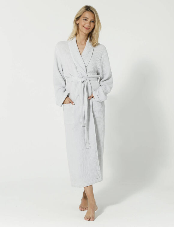 Peignoir uni en triple gaze de coton  (gris perle)