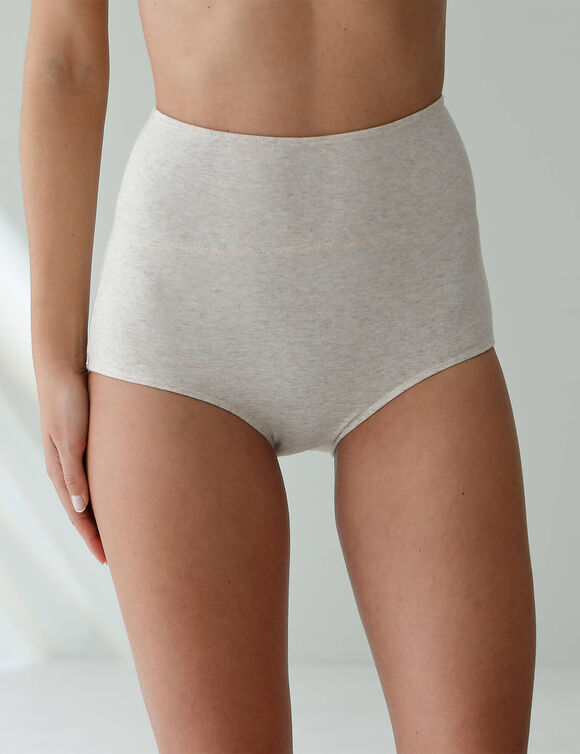 Slip in stretchkatoen met hoge, omhullende taille - set van 2 (wit + chiné beige)