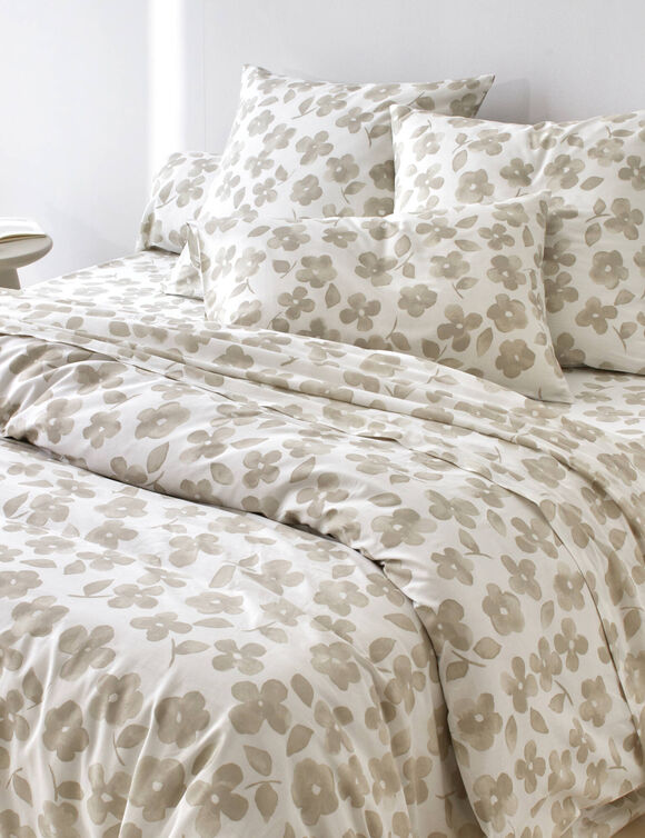 Linge de lit Petunia en coton imprim&eacute; (sable)