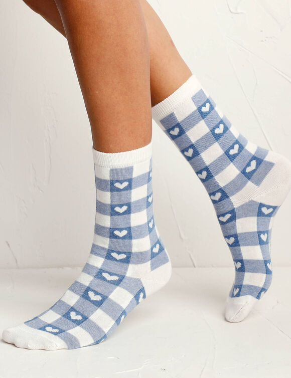 Chaussettes imprim&eacute;es coeurs - lot de 4 paires (bleu)