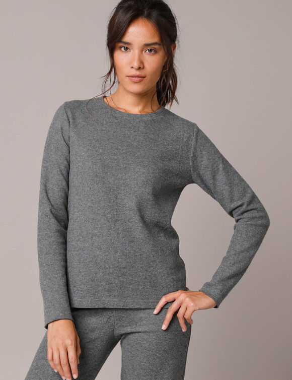 T-shirt col rond, maille grattée (anthracite chiné)