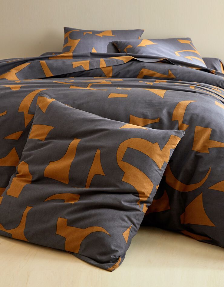 Bedlinnen Puzzle in katoen met geometrische print (karamel)