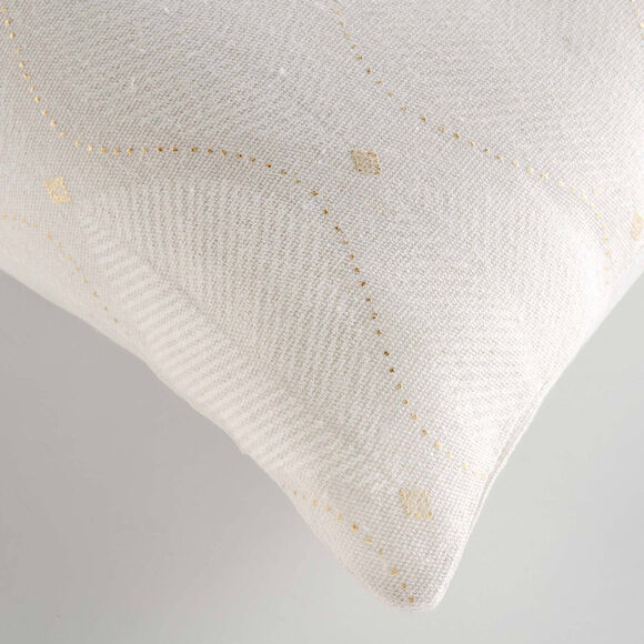 Coussin imprim&eacute; feuilles d&eacute;tails dor&eacute;s  (blanc)
