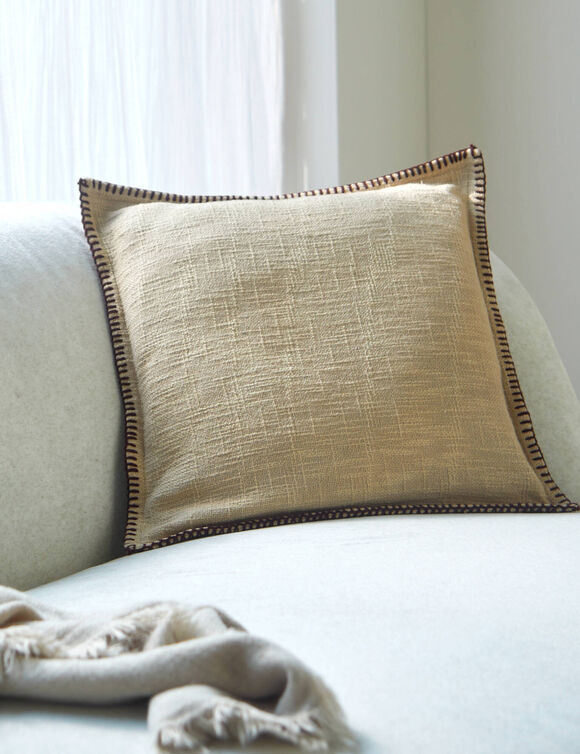 Coussin uni coton textur&eacute; (taupe)