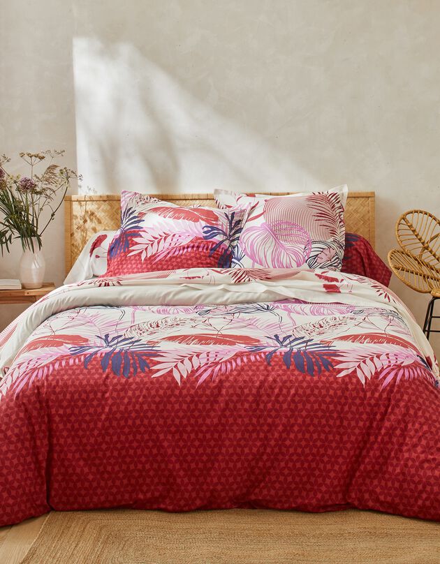 Linge de lit Jane en coton imprimé feuillages (rouge)