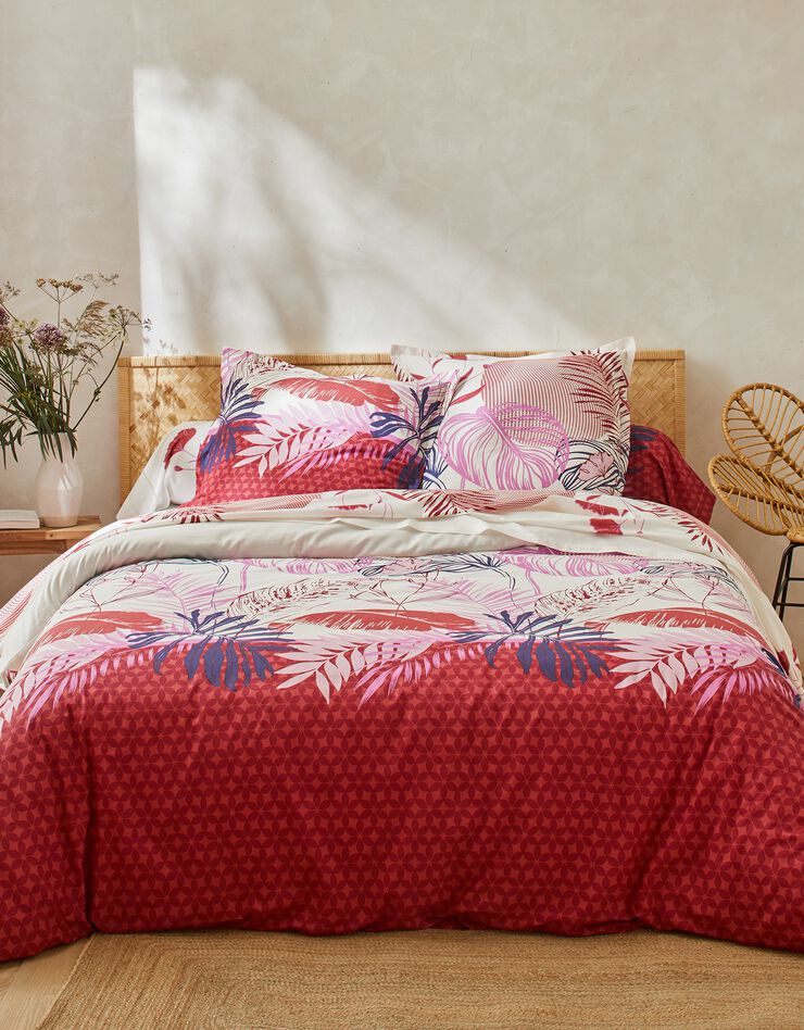 Linge de lit Jane en coton imprimé feuillages (rouge)