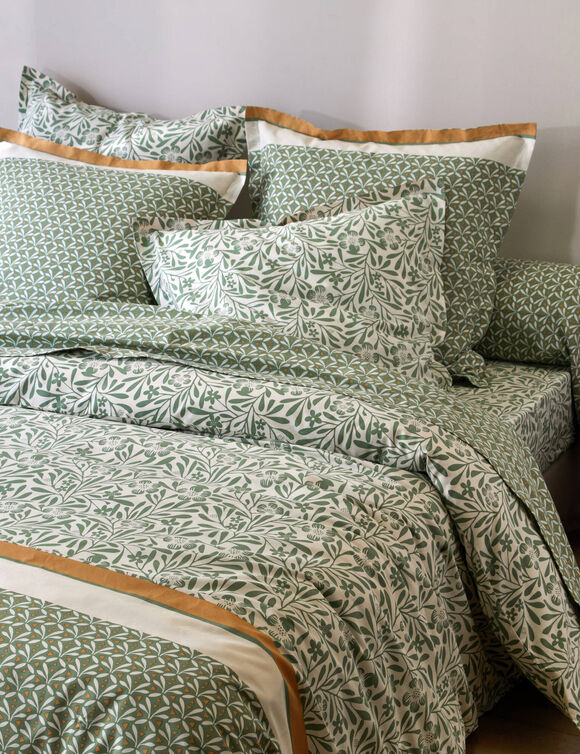 Linge de lit Clarisse en coton imprimé (vert)
