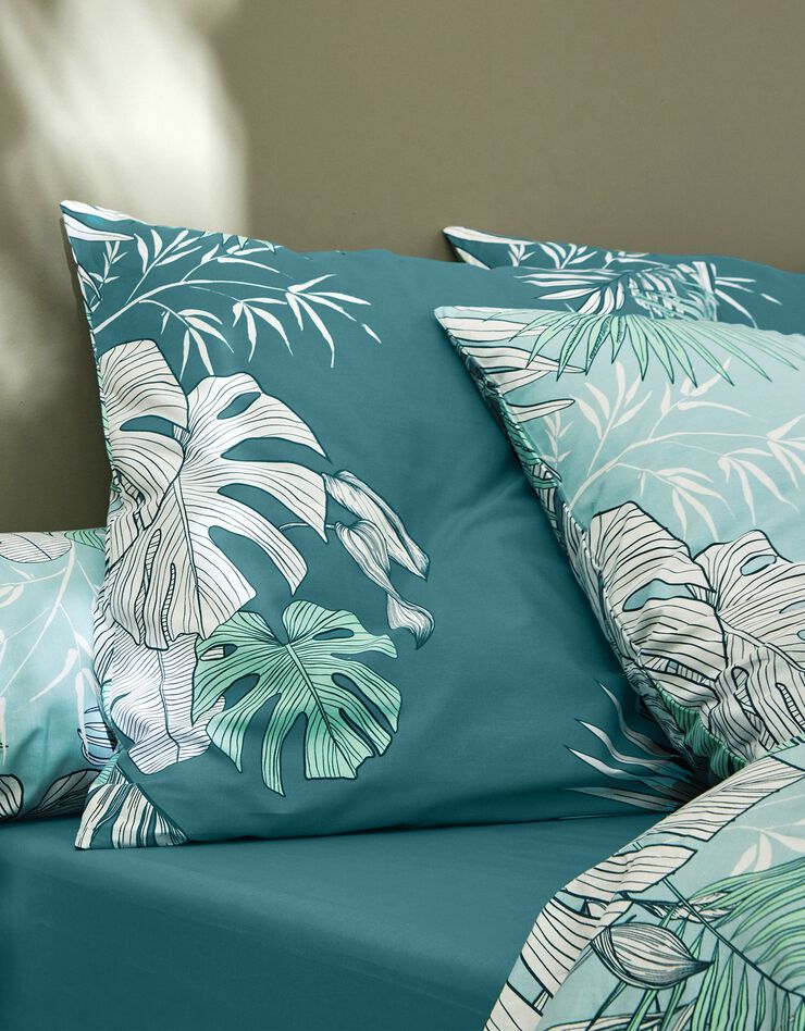 Linge de lit Mahao en coton à motifs feuilles de palmes, vert, hi-res image number 3