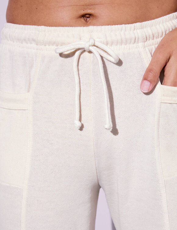 Pantalon jogging, molleton gratté (écru)
