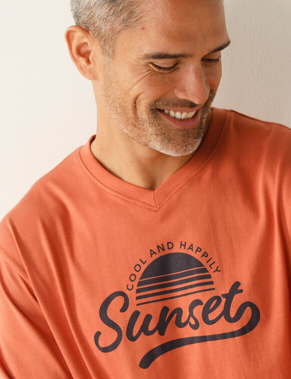 Geruite pyjama in katoen met lange mouwen (abrikoos)