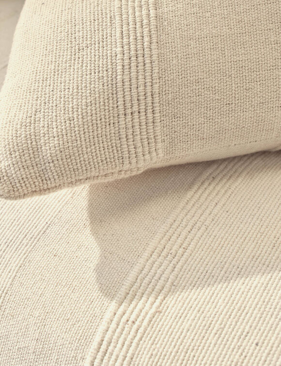 Plaid of sprei, effen katoen met artisanaal weefsel (ecru)