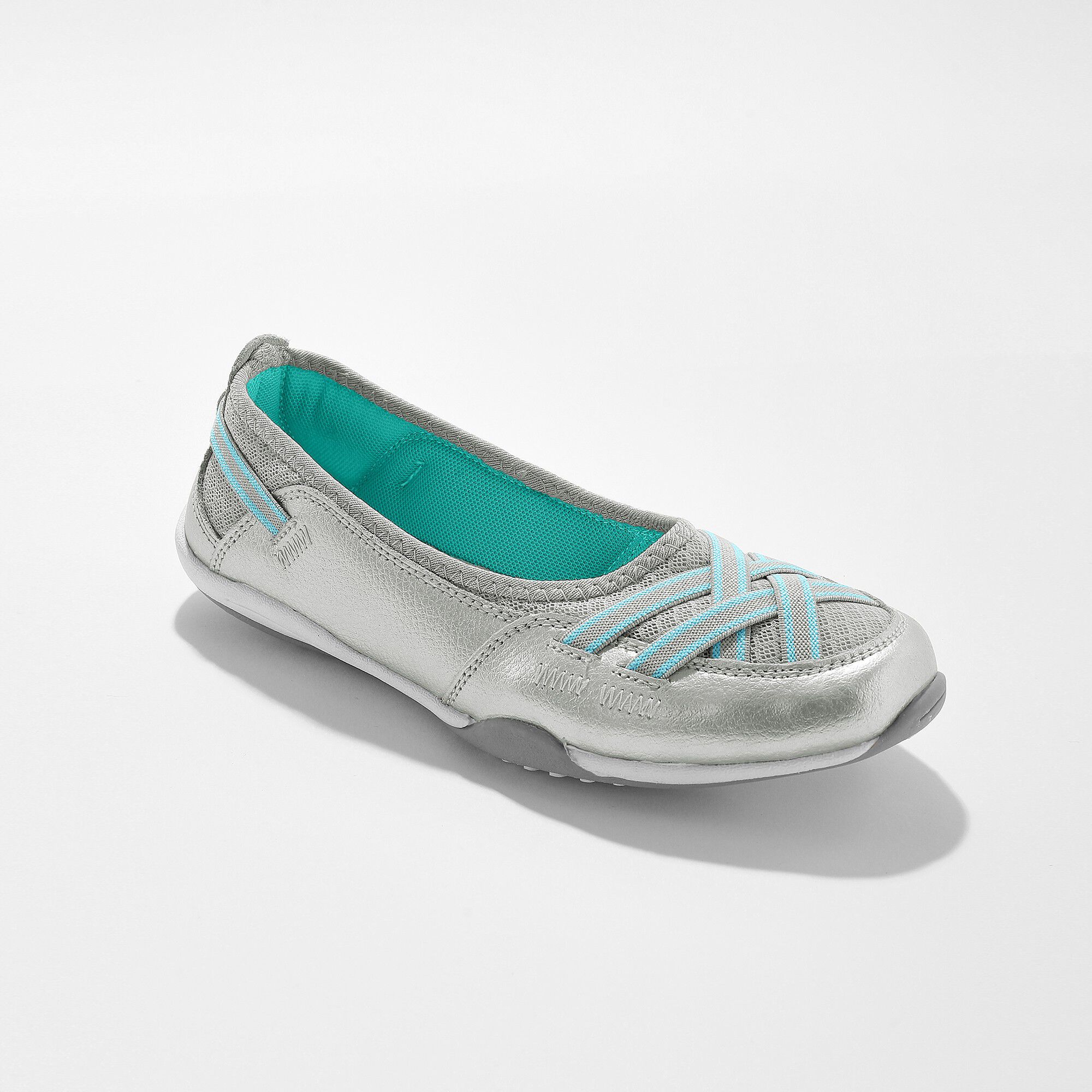 Soepele ballerina's in leer, zilverkleurig | Blancheporte