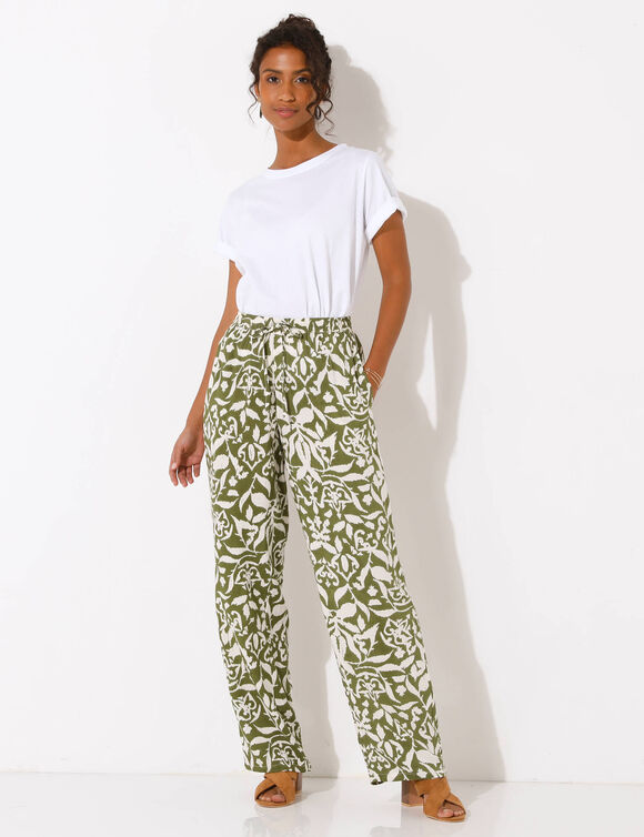 Pantalon large fluide, imprimé bicolore (kaki / beige)