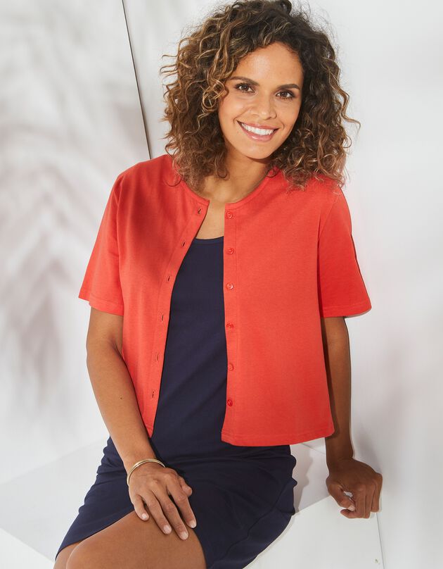 Gilet boutonné manches courtes, maille (rouge)