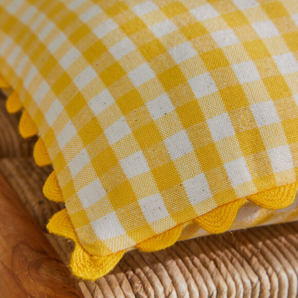 Coussin rectangulaire petits carreaux coton (jaune)