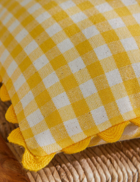 Coussin rectangulaire petits carreaux coton (jaune)