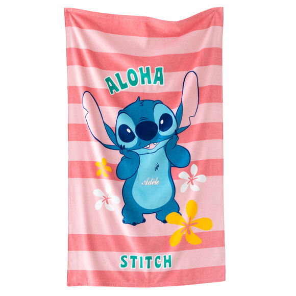 Drap de bain enfant Stitch&reg; &agrave; personnaliser, &eacute;ponge et velours coton - 320g/m&sup2; (rose)