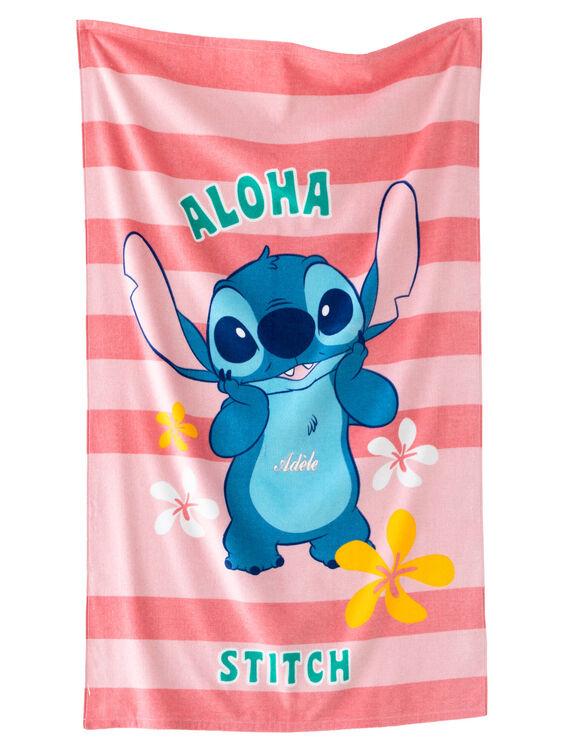 Drap de bain enfant Stitch&reg; &agrave; personnaliser, &eacute;ponge et velours coton - 320g/m&sup2; (rose)
