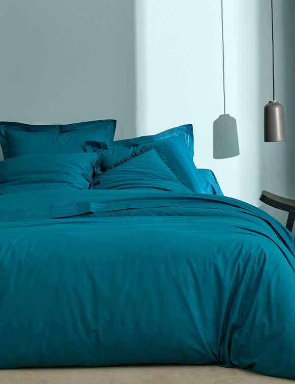 Linge de lit uni - percale de coton 72 fils/cm&sup2; (bleu paon)