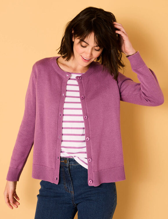 Cardigan boutonné, coton mélangé (parme)