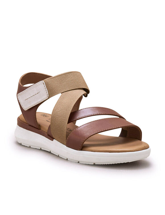 Leren sandalen met sleehak, comfortbreedte (bruin)