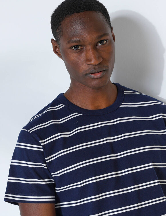 Gestreepte T-shirt met ronde hals en korte mouwen - biologisch katoen(**) (marine / gebroken wit)