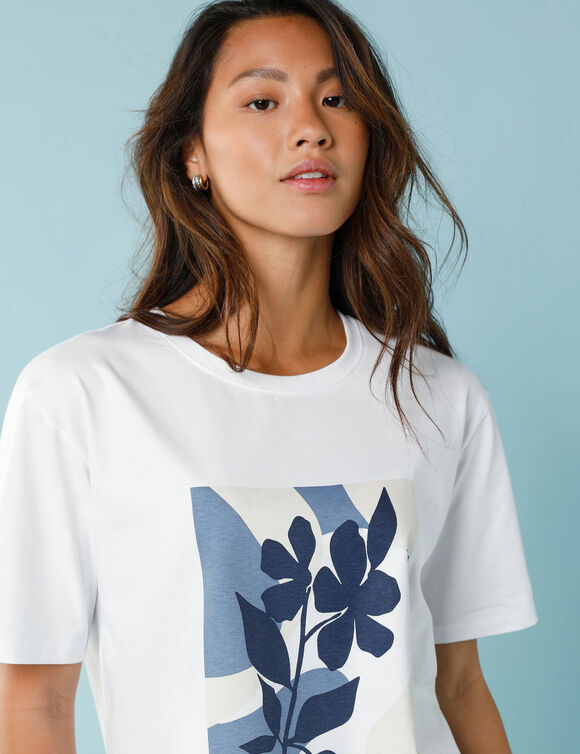 T-shirt manches courtes imprimé placé, Spécial Petites (blanc)