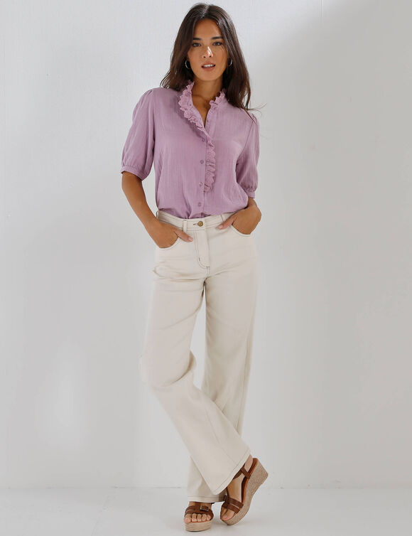 Chemisier manches courtes uni, gaze de coton (parme gris&eacute;)