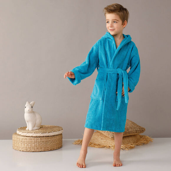 Peignoir enfant éponge bouclette à capuche (turquoise)