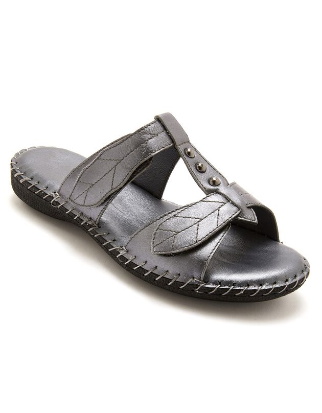 Leren sandalen met volledige opening - metallic grijs (grijs)