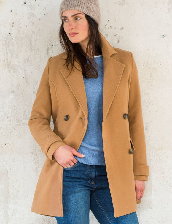 Manteau caban boutonn&eacute; uni (caramel)