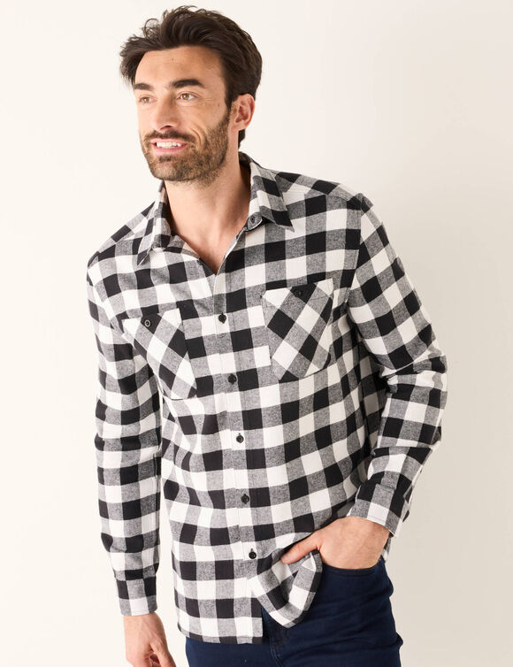 Chemise carreaux &eacute;cossais flanelle (blanc / noir)