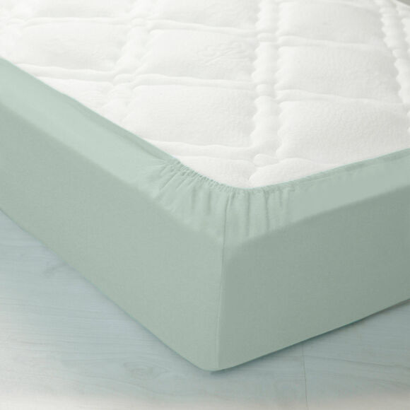 Drap-housse uni flanelle bonnets 32 cm (vert amande)