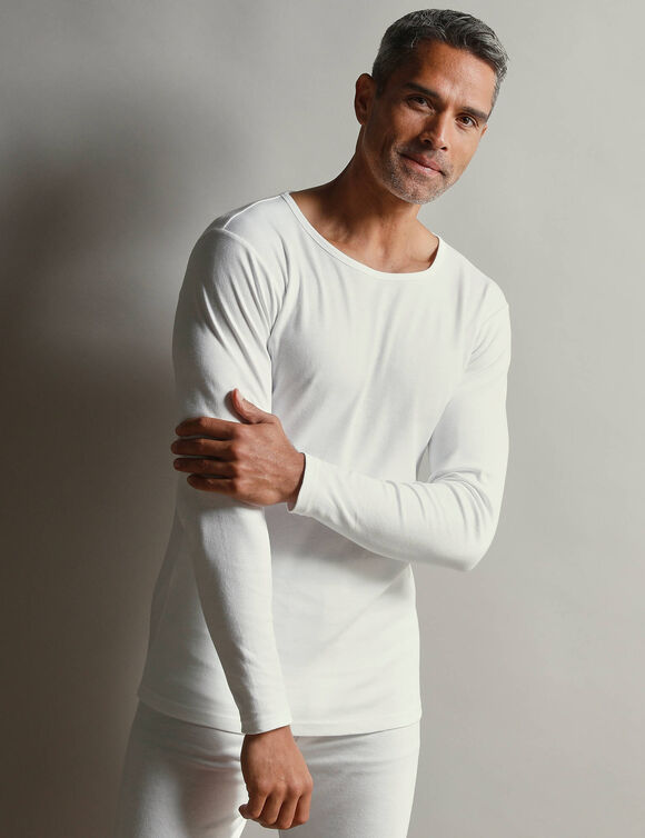 T-shirt sous-v&ecirc;tement homme col rond manches longues chaleur douce - lot de 2 (blanc)