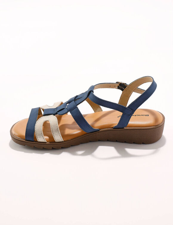 Sandales compensées cuir bi-matière (bleu)
