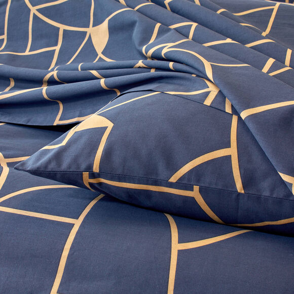Linge de lit Geoffroy en coton &agrave; motifs graphiques (marine)