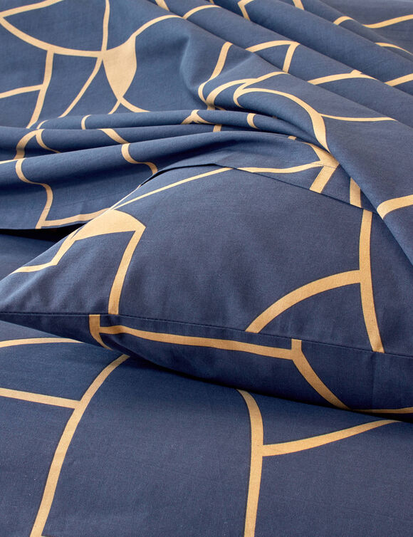 Linge de lit Geoffroy en coton &agrave; motifs graphiques (marine)