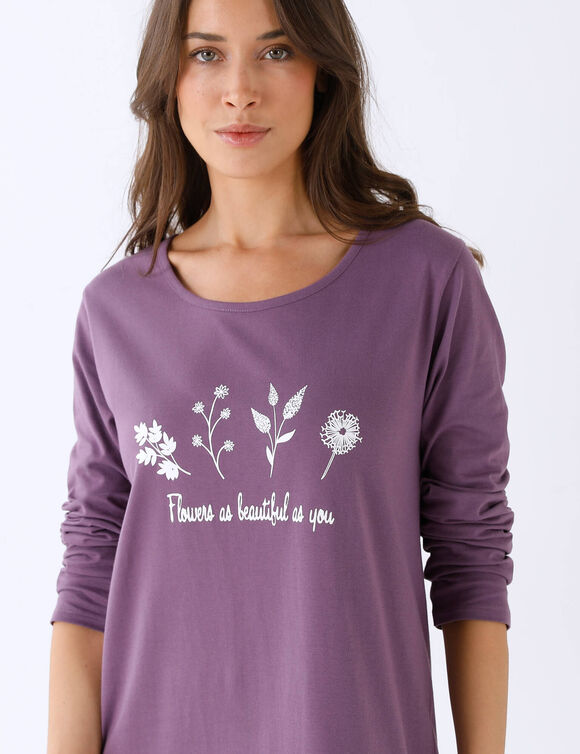 Kort nachthemd met "Flowers" print (grijspaars)