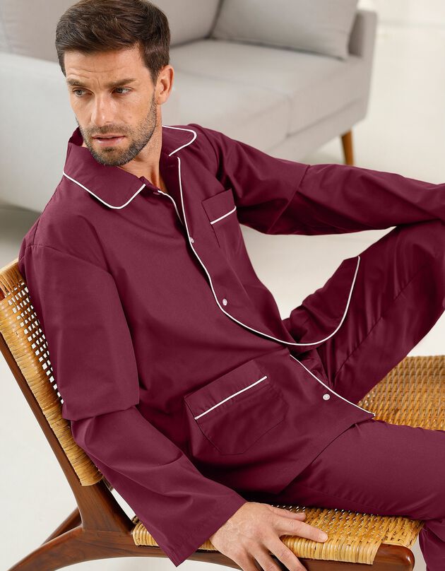 Pyjama in effen popeline van polyester/katoen (bordeaux)