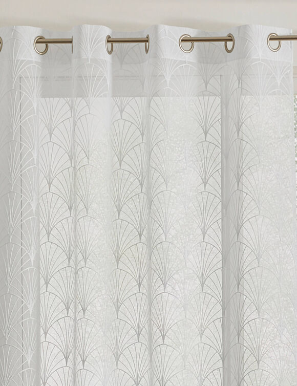 Voilage brod&eacute; motif art d&eacute;co - finition oeillets (blanc)