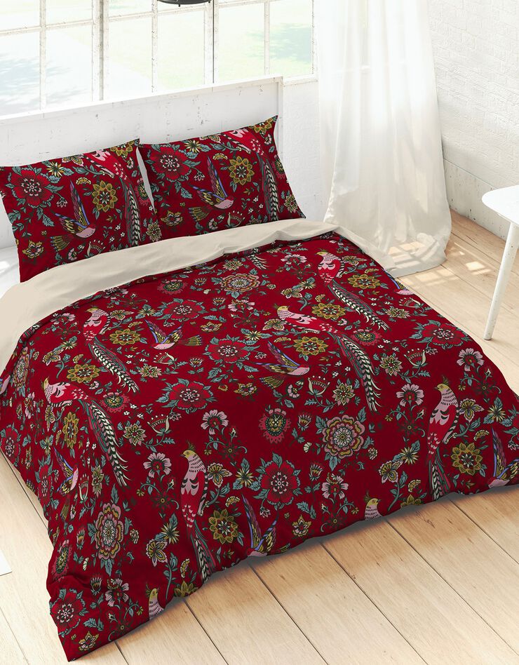 Bedlinnen Clarysse met bloemenprint - katoen (rood)