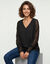 Blouse macram&eacute; col V manches longues, cr&ecirc;pe fluide (noir)