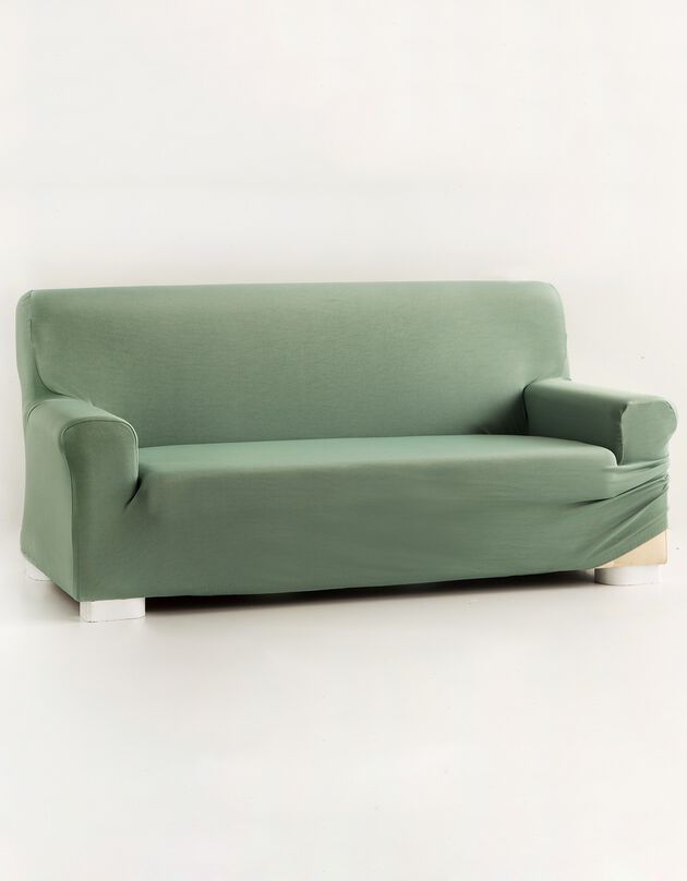 Effen, bi-rekbare hoes voor fauteuil en zitbank (amandel)