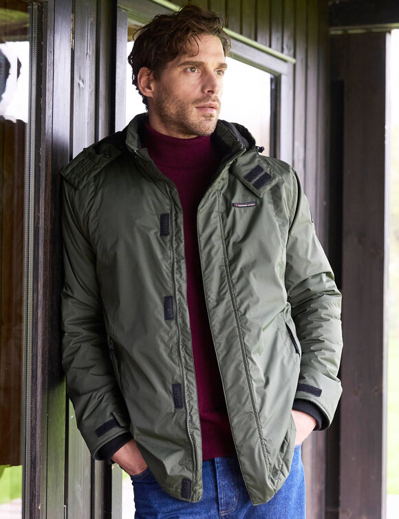 Ondoorlatende parka met fleecevoering en kap (kaki)