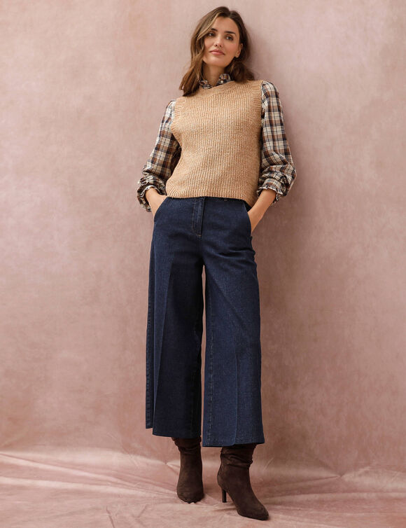 Pull col rond sans manches (beige chin&eacute;)