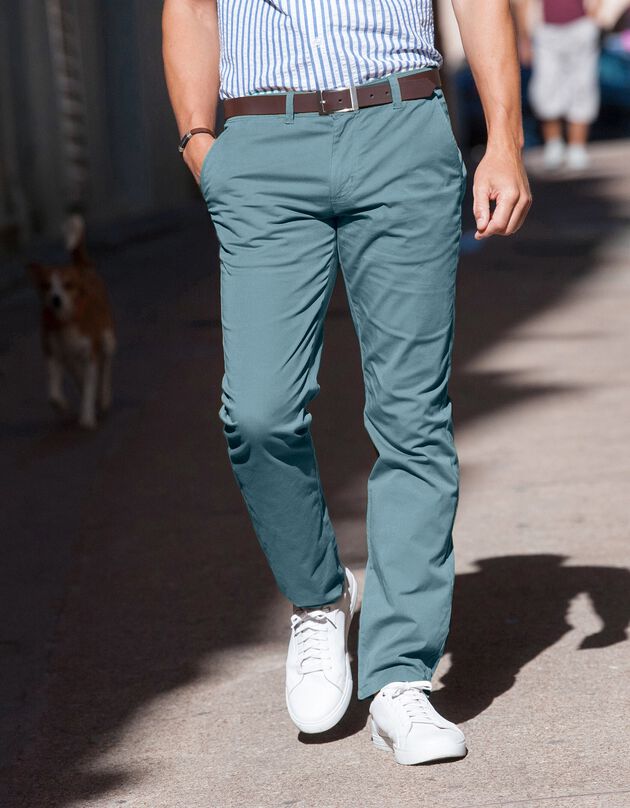 Pantalon chino uni sergé stretch grand confort (bleu lagon)