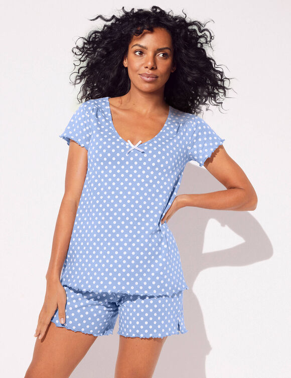 Pyjama short imprimé pois (bleu grisé)