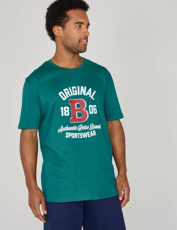 T-shirt pyjama motif plac&eacute; manches courtes (vert)
