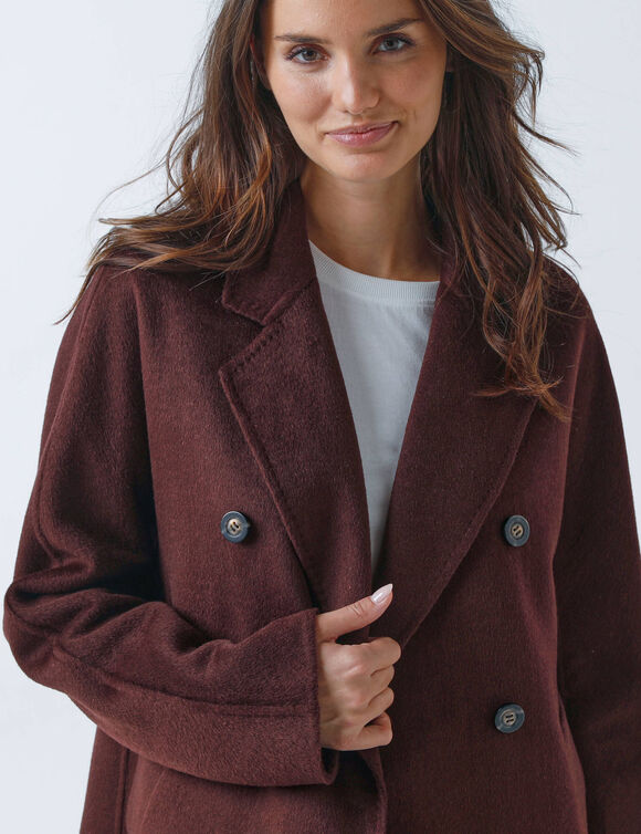 Manteau long laine m&eacute;lang&eacute;e (chocolat)